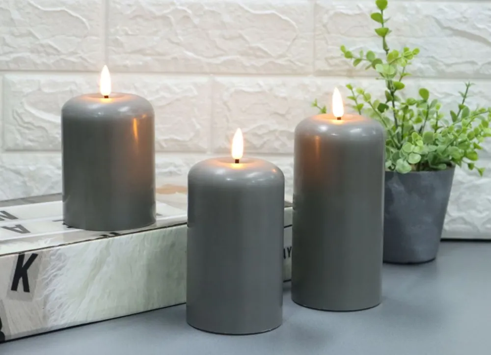 New Home Abgerundete Led-Kerzen Aus Echtwachs 3Er-Set Grau Best