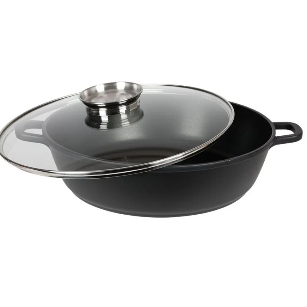 TP Aluguss-Servierpfanne Mit Glasdeckel Und Aromaknopf 32Cm