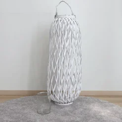 TP Bambuslaterne Mit Glaswindlicht 34X90Cm White-Washed Hot