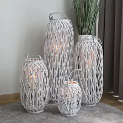TP Bambuslaterne Mit Glaswindlicht 34X90Cm White-Washed Hot