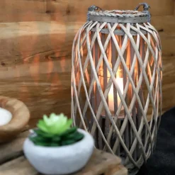 TP Bambuslaterne Mit Glaswindlicht 23X50Cm Best