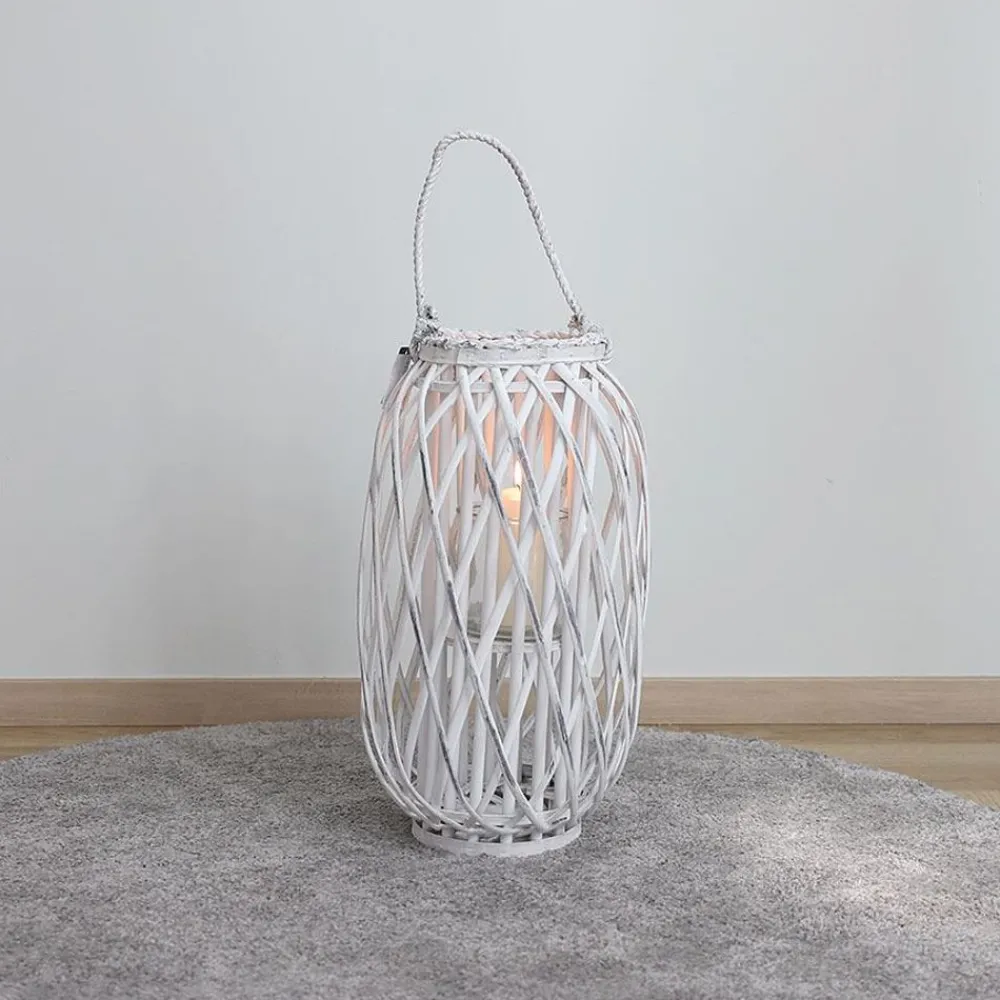TP Bambuslaterne Mit Glaswindlicht 28X50Cm White-Washed Discount