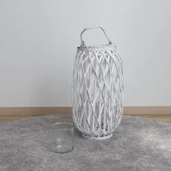 TP Bambuslaterne Mit Glaswindlicht 28X50Cm White-Washed Discount