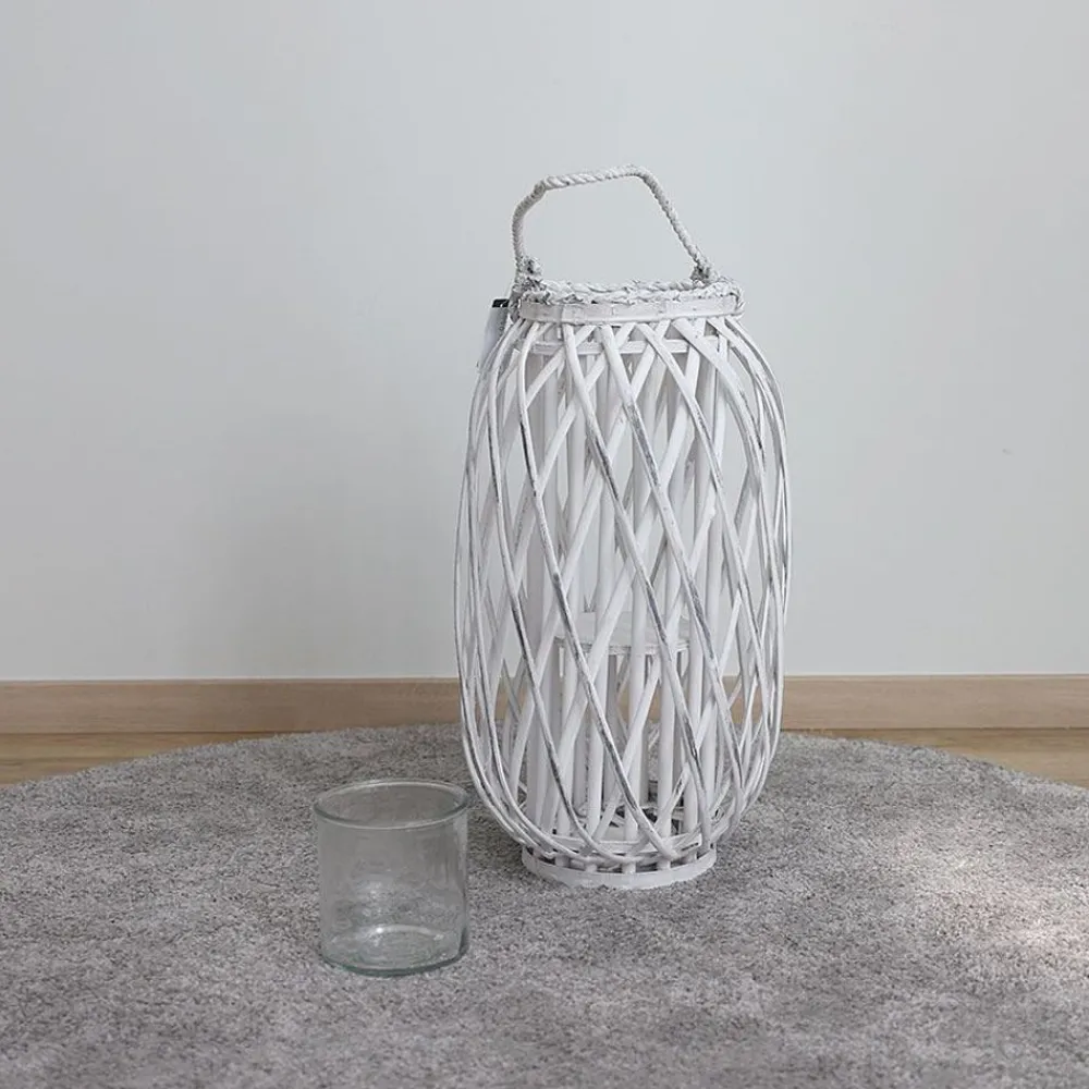 TP Bambuslaterne Mit Glaswindlicht 28X50Cm White-Washed Discount
