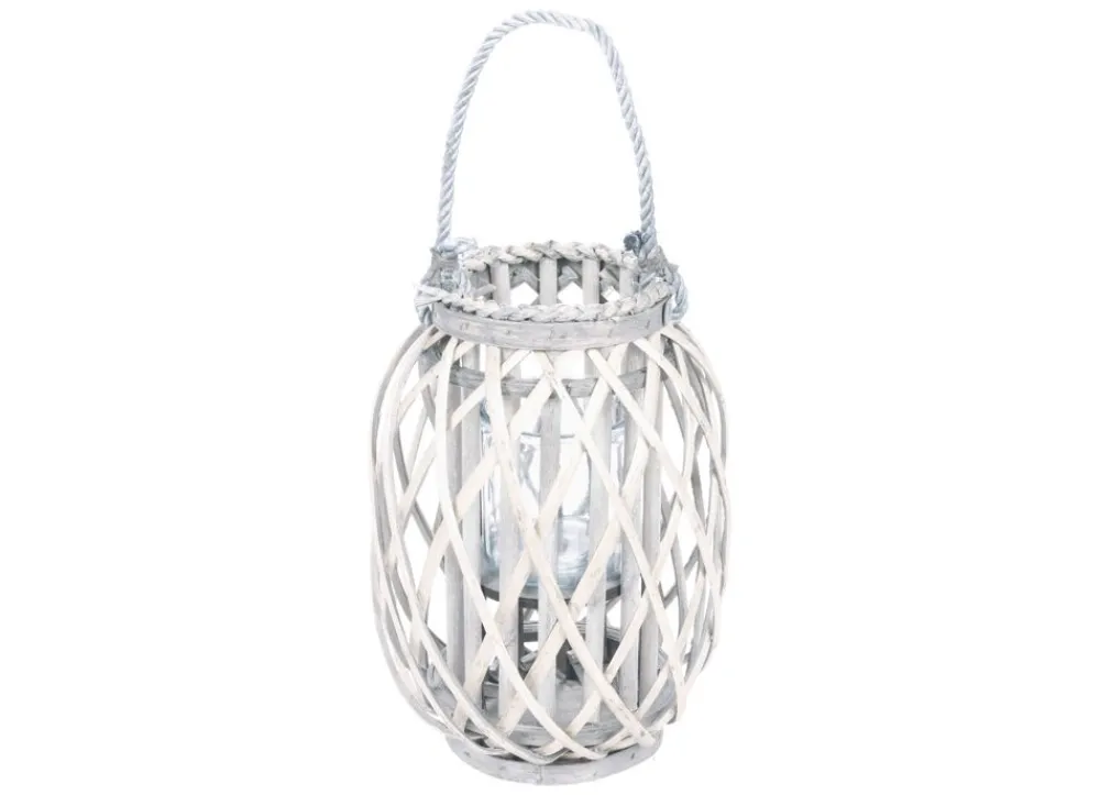 New Home Bambuslaterne Mit Glaswindlicht 23X30Cm White-Washed New
