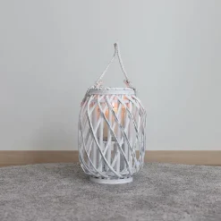 New Home Bambuslaterne Mit Glaswindlicht 23X30Cm White-Washed New