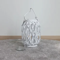 New Home Bambuslaterne Mit Glaswindlicht 23X30Cm White-Washed New