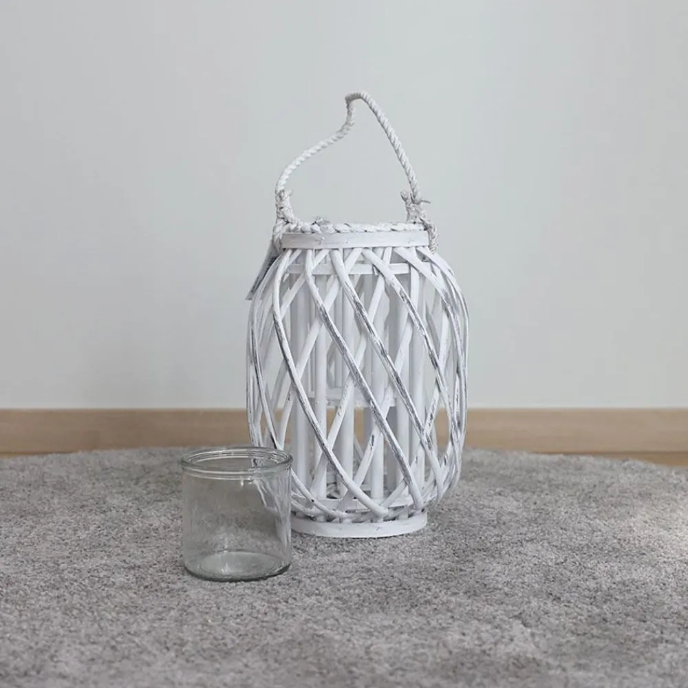 New Home Bambuslaterne Mit Glaswindlicht 23X30Cm White-Washed New