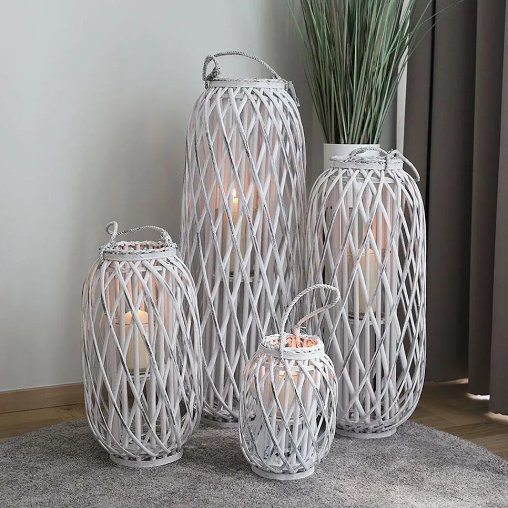 New Home Bambuslaterne Mit Glaswindlicht 23X30Cm White-Washed New