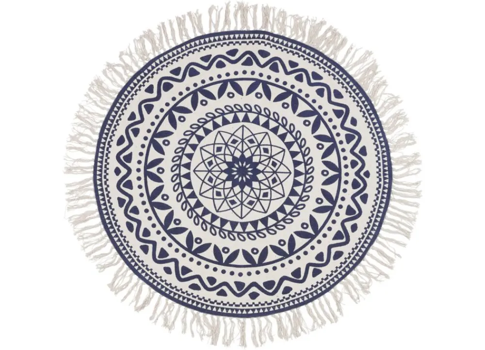 Home Collection Boho-Teppich Mit Fransen 90Cm Natur/Dunkelblau New