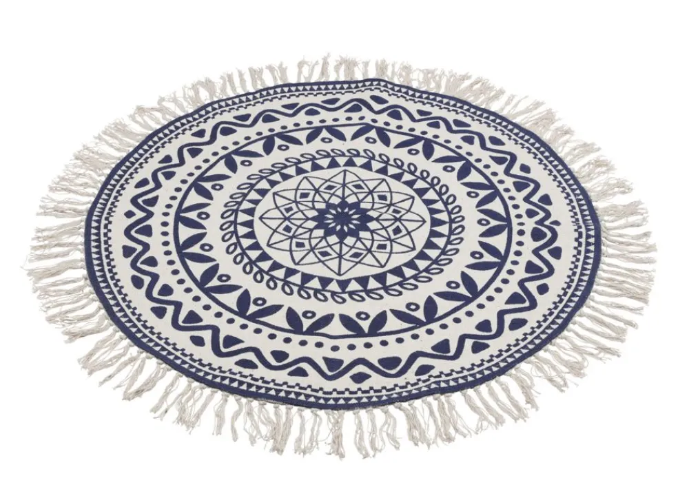 Home Collection Boho-Teppich Mit Fransen 90Cm Natur/Dunkelblau New