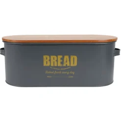 TP Brotkasten Bread 46X16X18Cm Dunkelgrau Mit Holzdeckel Hot