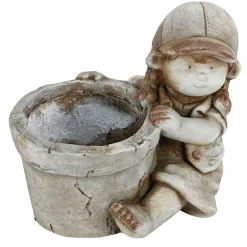 TP Dekofigur Kind Mit Blumentopf 30X26Cm Grau Sale