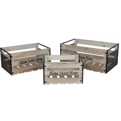 New Home Deko-Holzboxen-Set Mit Metall Home Sweet Home 3-Teilig Clearance