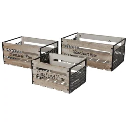 New Home Deko-Holzboxen-Set Mit Metall Home Sweet Home 3-Teilig Clearance