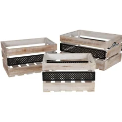 New Home Deko-Holzboxen-Set Mit Metall 3-Teilig Hot