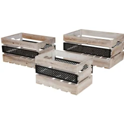 New Home Deko-Holzboxen-Set Mit Metall 3-Teilig Hot