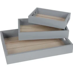 New Home Dekotablett-Set Aus Holz 3-Teilig Grau Outlet