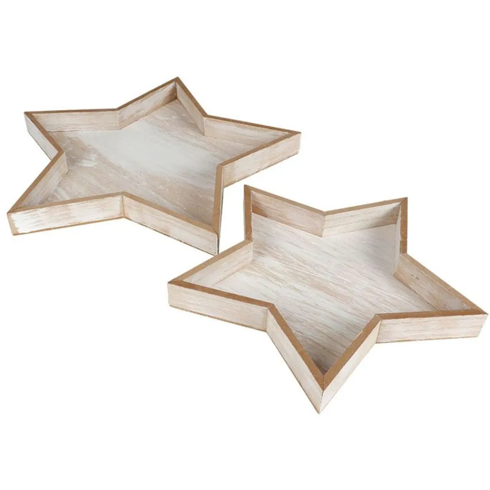 New Home Christmas Dekotablett-Set Stern 2-Teilig Aus Holz Natur Im Used-Look Clearance