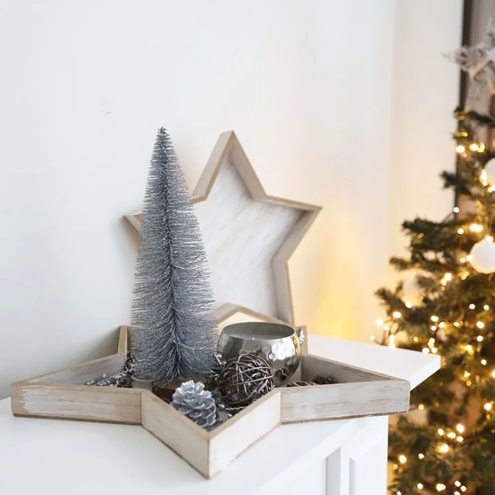 New Home Christmas Dekotablett-Set Stern 2-Teilig Aus Holz Natur Im Used-Look Clearance