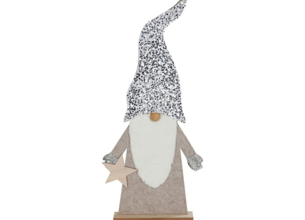 New Home Christmas Deko-Wichtel Aus Holz Mit Pailletten-Zipfelmutze 83Cm Hellgrau Outlet