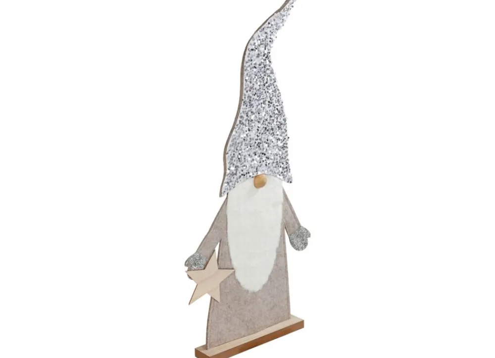 New Home Christmas Deko-Wichtel Aus Holz Mit Pailletten-Zipfelmutze 83Cm Hellgrau Outlet