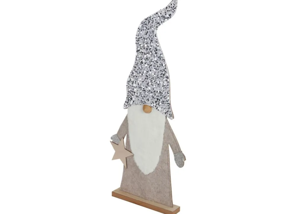 New Home Christmas Deko-Wichtel Aus Holz Mit Pailletten-Zipfelmutze 83Cm Hellgrau Outlet