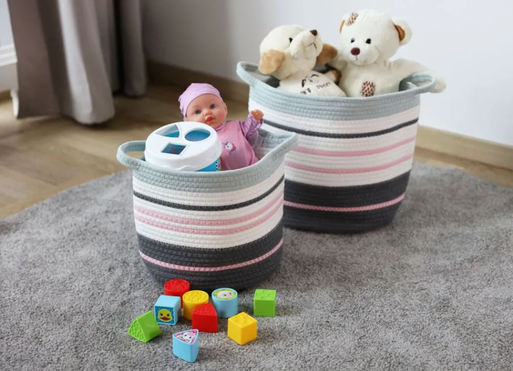 New Home 2Er-Set SeilKörbe Aus Baumwolle Gestreift Rosa Hot