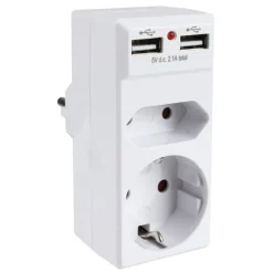 TAS Electronics 2-Fach Steckdosenadapter Mit 2 Usb-Anschlussen Discount