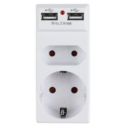 TAS Electronics 2-Fach Steckdosenadapter Mit 2 Usb-Anschlussen Discount