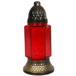 Pseudohersteller Glas-Grablicht Kreuz Mit Kerze 24Cm Rot Best