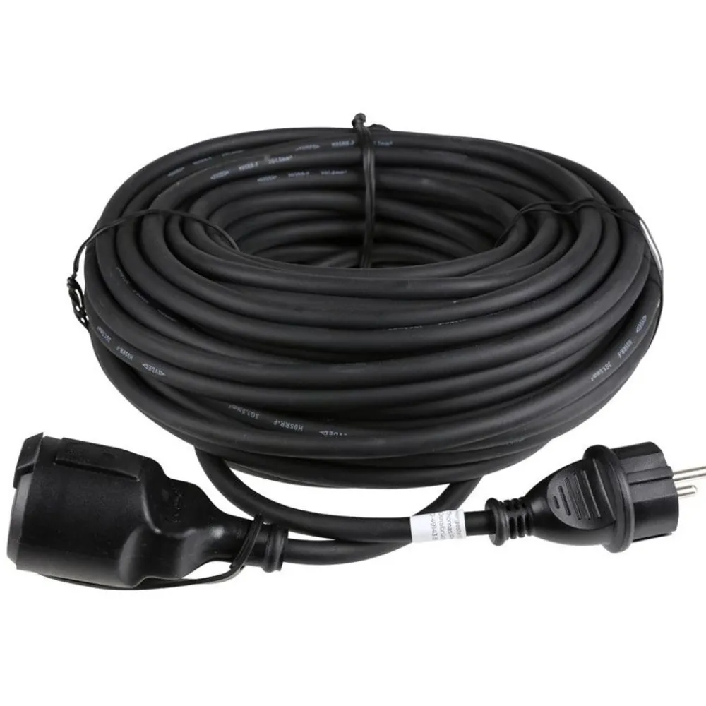 TAS Electronics Gummi-Verlangerungskabel Fur Den Ausenbereich 25 Meter Schwarz