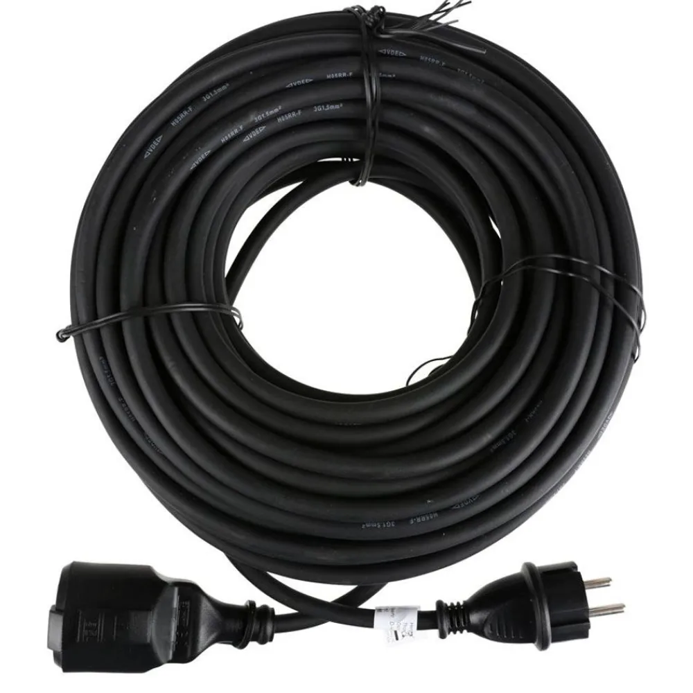 TAS Electronics Gummi-Verlangerungskabel Fur Den Ausenbereich 25 Meter Schwarz