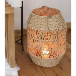 New Home Laterne Aus Naturfaser Mit Glaseinsatz 41Cm Hot