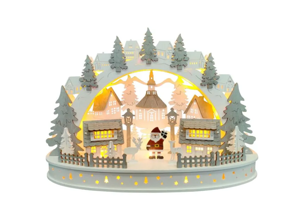 New Home Christmas Led-Weihnachtslandschaft Aus Holz Mit Timer 42X13X28,5Cm Warmweis Outlet