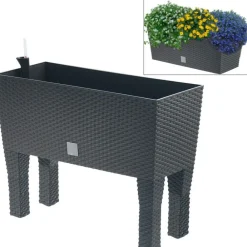 Prosperplast Polyrattan-Blumenbank Mit Bewasserung 60X24,5Cm Anthrazit Best