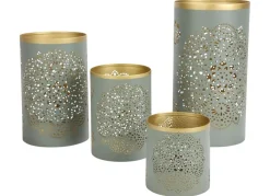 TP Saulen-Windlichter Aus Metall Blaugrau/Gold 4Er-Set Outlet