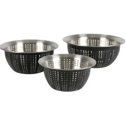 TP Sieb-Schussel-Set Aus Edelstahl Schwarz 3-Teilig New