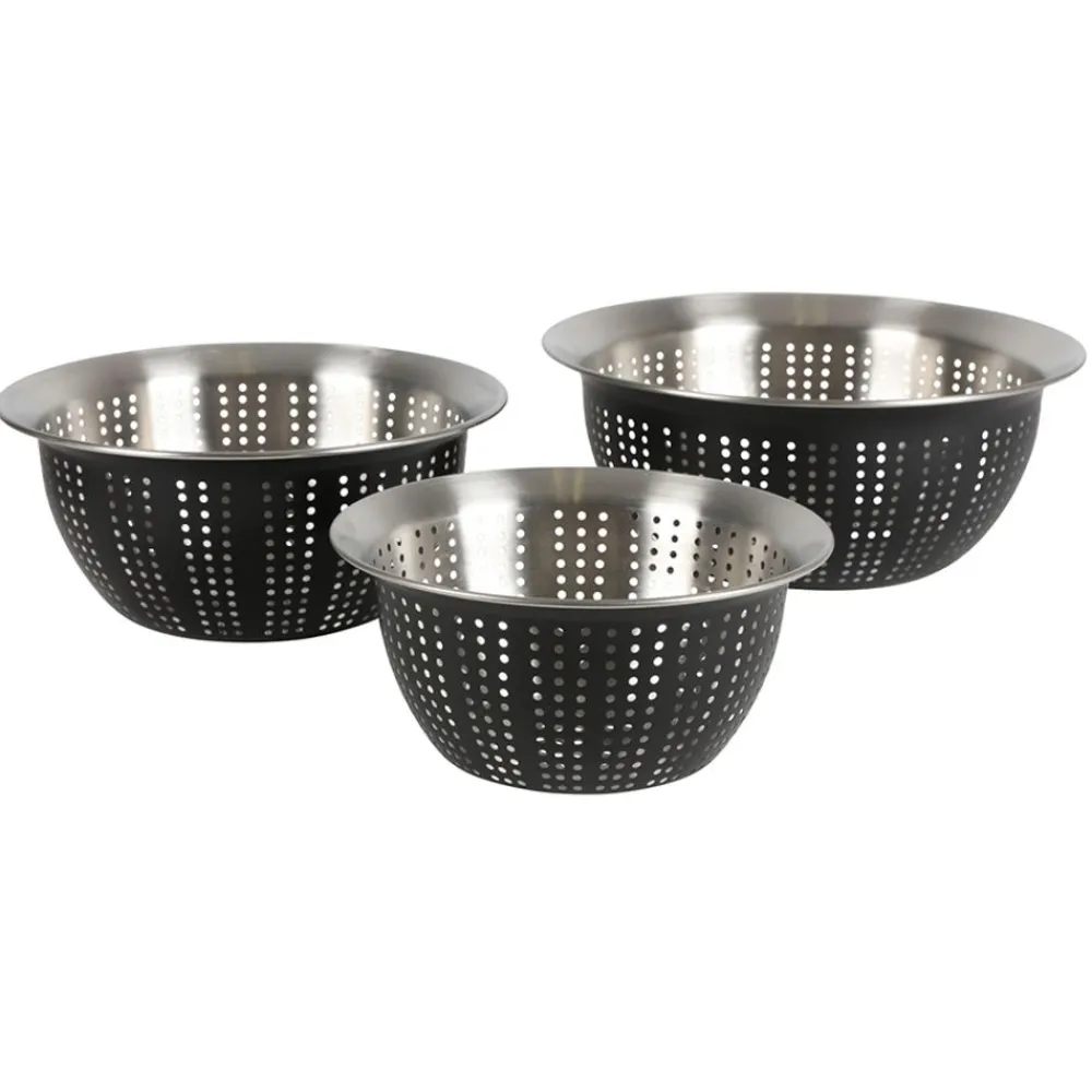 TP Sieb-Schussel-Set Aus Edelstahl Schwarz 3-Teilig New