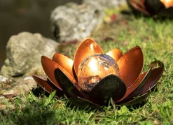 TP Solar-Lotusblume Mit Crackleglaskugel Und Led-Beleuchtung Warmweis New