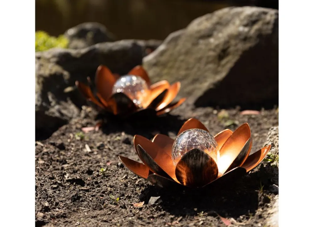 TP Solar-Lotusblume Mit Crackleglaskugel Und Led-Beleuchtung Warmweis New