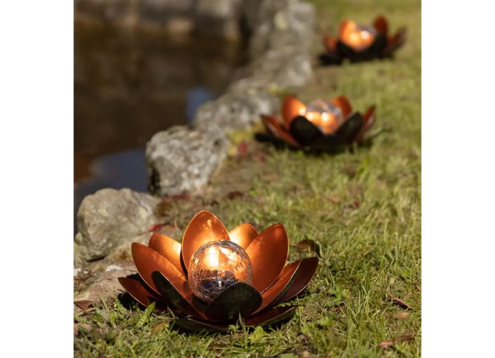 TP Solar-Lotusblume Mit Crackleglaskugel Und Led-Beleuchtung Warmweis New