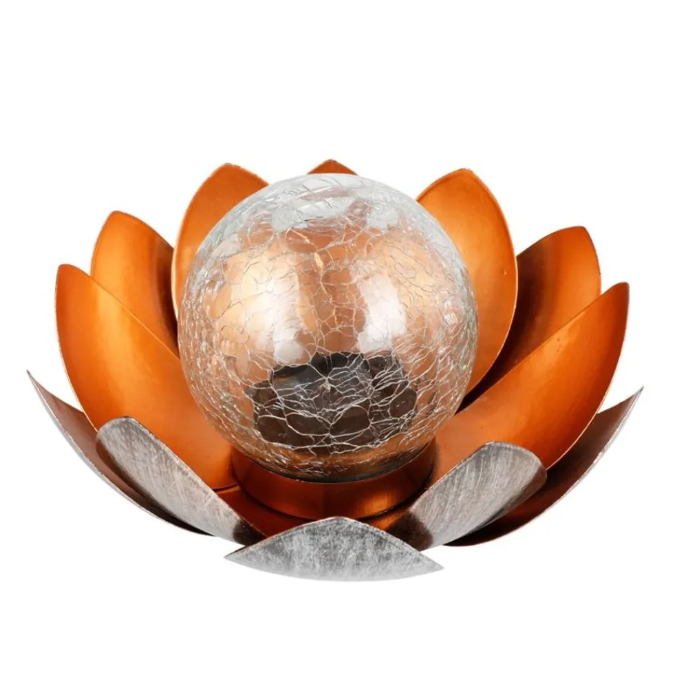 TP Solar-Lotusblume Mit Crackleglaskugel Und Led-Beleuchtung Warmweis New
