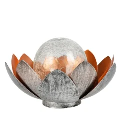 TP Solar-Lotusblume Mit Crackleglaskugel Und Led-Beleuchtung Warmweis New