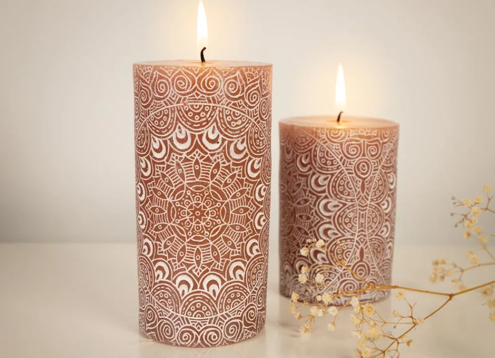 TP Stumpenkerze Mit Mandala-Pragung 7X14Cm Clearance