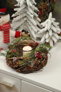 New Home Christmas Weiden-Kranz Mit Windlicht Und Roten Beeren 22Cm Outlet