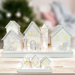 New Home Christmas Weihnachtliches Led-Dekodorf Aus Holz Weis Best