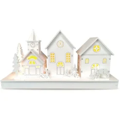 New Home Christmas Weihnachtliches Led-Dekodorf Aus Holz Weis Best