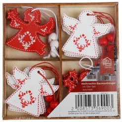 New Home Christmas Weihnachtsbaum-Anhanger Aus Holz 12Er-Set Rot/Weis New