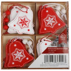 New Home Christmas Weihnachtsbaum-Anhanger Aus Holz 12Er-Set Rot/Weis New